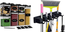 Load image into Gallery viewer, CINEYO 7 Pc's Airtight Food Storage Container & Mop and Broom Holder Wall Mount (Black)