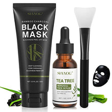 Load image into Gallery viewer, Blackhead Peel Off Face Mask, SHVYOG 3-in-1 Blackhead Remover Charcoal Mask with Brush & Tea Tree Serum, Purifying & Deep Cleansing Black Mask for Blackheads, Dirt, Acne, Pores Shrinking (100g+30ml)