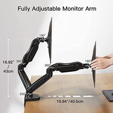 Load image into Gallery viewer, HUANUO Dual Monitor Stand, Adjustable Spring Monitor Desk Mount Swivel Vesa Bracket with C Clamp/Grommet Mounting Base for 17 to 27 Inch Computer Screens, Each Arm Holds 4.4 to 14.3lbs