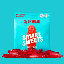 Load image into Gallery viewer, SmartSweets Sweet Fish, Candy with Low Sugar (3g), Low Calorie (100), No Artificial Sweeteners, Vegan, Plant-Based, Gluten-Free, Non-GMO, Healthy Snack for Kids & Adults, 1.8oz (Pack of 12)