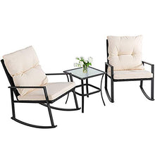 Load image into Gallery viewer, Walsunny 3 Pieces Patio Set Outdoor Wicker Patio Furniture Sets Modern Rocking Bistro Set Rattan Chair Conversation Sets with Coffee Table(Beige)