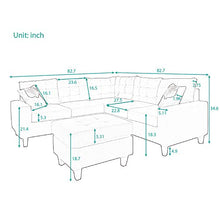 Load image into Gallery viewer, MERITLINE Sectioanl Sofa with Ottoman, Fabric L-Shaped Sectioanl Sofa Living Room Couch Set of 4, Blue