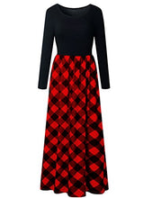 Load image into Gallery viewer, MEROKEETY Women's Plaid Long Sleeve Empire Waist Full Length Maxi Dress with Pockets