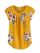 Load image into Gallery viewer, Milumia Women's Elegant Floral Print Petal Cap Sleeve Pleated Vacation Office Work Blouse Top Yellow X-Large