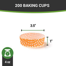 Load image into Gallery viewer, Panificio Premium 3.5 Inch, 4 Ounce Baking Cups: Regular-Ridged Round Paper Baking Cups Perfect for Muffins, Cupcakes or Mini Snacks - Hot Orange Polka Dot Print Design - Disposable - 200ct Box