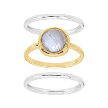 Load image into Gallery viewer, Silpada 'in Good Campanile' Stacking Rings with Natural Blue Lace Agate in Sterling Silver & Brass, Size 9