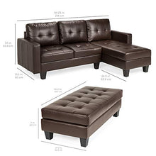 Load image into Gallery viewer, Best Choice Products 3-Seat L-Shape Tufted Faux Leather Sectional Sofa Couch Set w/Chaise Lounge, Ottoman Bench - Brown