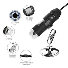 Load image into Gallery viewer, USB Microscope,1000x Magnification Endoscope, 8 LED USB 2.0 Digital Microscope, Mini Camera with OTG Adapter and Metal Stand, Compatible with Mac Window 7 8 10 Android Linux (Black)