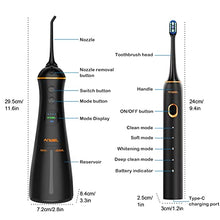 Load image into Gallery viewer, Water Flosser and Electric Toothbrush Combo, Cordless Dental Oral Irrigator with 6 Modes 6 Jet Tips & 4 Brush Heads, LCD Display & DIY Mode, 300ML IPX7 Waterproof Teeth Cleaner for Braces Bridges Care