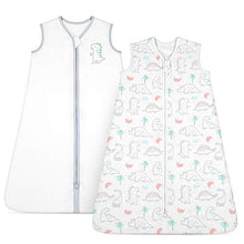 Load image into Gallery viewer, TILLYOU Large L Breathable Cotton Baby Wearable Blanket with 2-Way Zipper, Super Soft Lightweight 2-Pack Sleeveless Sleep Bag Sack Clothes for Boys, Fits Toddlers Age 12-18 Months, Woodland Dinosaurs