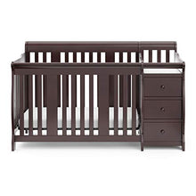Load image into Gallery viewer, Storkcraft Portofino 4-in-1 Fixed Side Convertible Crib and Changer, Espresso, Easily Converts to Toddler Bed Day Bed or Full Bed, Three Position Adjustable Height Mattress (Mattress Not Included)