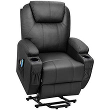 Load image into Gallery viewer, Flamaker Power Lift Recliner Chair PU Leather for Elderly with Massage and Heating Ergonomic Lounge Chair for Living Room Classic Single Sofa with 2 Cup Holders Side Pockets Home Theater Seat (Black)