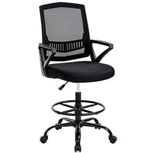 Load image into Gallery viewer, Drafting Chair Tall Office Chair Ergonomic Desk Chair Adjustable Height with Lumbar Support Arms Footrest Mid Back Drafting Stool Swivel Rolling Mesh Computer Chair for Women Adults(Black)