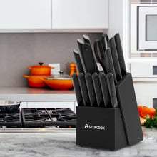 Load image into Gallery viewer, Knife Set, 15 Pieces Chef Knife Set with Block for Kitchen, German Stainless Steel Knife Block Set, Dishwasher Safe, Elegant Black