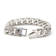 Load image into Gallery viewer, Bling-ed Out Diamonds Shining Everywhere Silver Hip Hop Sq Watch Cuban Bracelet with Ring Set-L0513 (11, Silver)