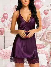 Load image into Gallery viewer, Avidlove Women Lingerie Satin Lace Chemise Nightgown Sexy Full Slips Sleepwear (Large, Dark Purple)