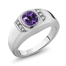 Load image into Gallery viewer, Gem Stone King 1.06 Ct Oval Purple Amethyst White Created Sapphire 925 Sterling Silver Men's Ring (Size 7)