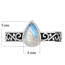 Load image into Gallery viewer, Moonstone Ring Boho Vintage Style Sterling Silver Pear Shape Solitaire Ring Size 10