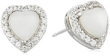 Load image into Gallery viewer, Sterling Silver Genuine Moonstone and Created White Sapphire Halo Heart Stud Earrings