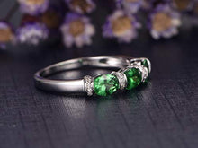 Load image into Gallery viewer, 4x5mm Oval Cut Natural Green Tsavorite Solid 14k White Gold Diamond Wedding Band Stacking Engagement Ring Women Men Anniversary Gift Promise Bridal Set