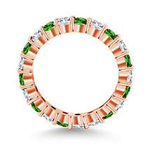 Load image into Gallery viewer, Gem Stone King 2.70 Ct Round Green Simulated Tsavorite and White Created Sapphire 18K Rose Gold Plated Silver Eternity Band Ring (Size 7)