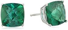 Load image into Gallery viewer, 14k White Gold Cushion-Cut Checkerboard Created Emerald Stud Earrings (8mm)