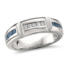Load image into Gallery viewer, La4ve Diamonds 14k White Gold Princess-Cut Diamond & Blue Sapphire Men's Wedding Band Ring (5/8 cttw, I-J, SI2-I1), Size 9.5