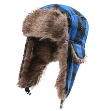 Load image into Gallery viewer, Trapper Hat Winter Hats for Men Russian Warm Fur Hat with Ear Flaps,Windproof Trooper Ski Hats Hunting Hat Blue