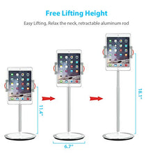 Load image into Gallery viewer, SAIJI Tablet Stand Holder, Height Adjustable, 360 Degree Rotating, Aluminum Alloy Cradle Mount Dock for 4.7"-12.9" Screen iPhone Samsung, iPad, Nintendo Switch, Kindle, eBook Reader (Silver)