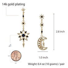 Load image into Gallery viewer, The 14K Gold Plating Luxury star and moon asymmetric shiny blue zircon classic Earrings with S925 Silver Needle for Girl/Boys Gifts Valentines/Birthday/ Anniversary / Mother’s Day