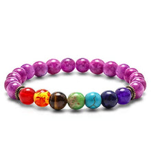 Load image into Gallery viewer, M MOOHAM Amethyst Chakras Beads Bracelet - 8mm Natural Stone Amethyst Stone Bead Chakra Bracelet, Men Women Stress Relief Yoga Beads Elastic Semi-Precious Stone Anxiety Bracelet