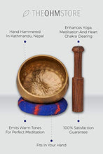 Load image into Gallery viewer, Tibetan Singing Bowl Set by Ohm Store — Meditation Sound Bowl and Wooden Striker with Lokta Gift Box — Hand Hammered Nepali Instrument for Yoga, Chakra Healing and Stress Relief
