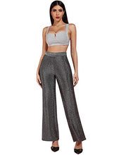Load image into Gallery viewer, UONBOX Women's Silver Sparkly Wide Leg Trousers and Tops Set Cocktail Party Outfit (S, Silver)