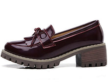 Load image into Gallery viewer, DADAWEN Women's Classic Tassel Slip-On Platform Mid-Heel Square Toe Oxfords Dress Shoes Wine Red US Size 5