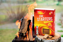 Load image into Gallery viewer, Fire Starters BIG PACK 160 Squares Charcoal Starter for Grills, Campfire, Fireplace, Firepits, Smokers. No flare ups & flavor. FireStarter for wood & pellet stove. Waterproof robust squares