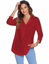 Load image into Gallery viewer, Newchoice Womens Business Casual V Neck Blouses Cute Pleated 3/4 Sleeve Work Shirts Loose Fitting Going Out Tops (Red, XXL)