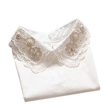 Load image into Gallery viewer, Shinywear Womens White Pearl Half Shirt Blouse Collar Lace Embroidered False Collar