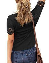 Load image into Gallery viewer, VICHYIE Womens Short Lace Sleeves Tunic Summer Tops V Neck Button Neck Casual Slim Fit Blouses Cute Shirts Black Medium