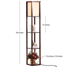 Load image into Gallery viewer, Brightech Maxwell - LED Shelf Floor Lamp - Modern Standing Light for Living Rooms and Bedrooms - Asian Wooden Frame with Open BoxDisplay Shelves - Havana Brown
