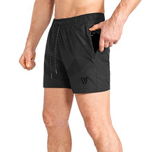 Load image into Gallery viewer, ZENWILL Mens 5" Lightweight V-Mesh Gym Workout Running Shorts with Zip Pockets (Small, Black)