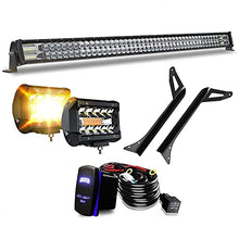Load image into Gallery viewer, FEELON 5D 52'' inch LED Light Bar + 4'' White/Amber Yellow LED Pods Strobe Fog Light Spot Flood Offroad with Upper Windshield Mounting Brackets and Switch Wiring Harness Fit 1987-1995 Wrangler YJ