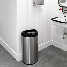 Load image into Gallery viewer, NINESTARS OTT-50-19BK Open Top Office Bathroom Trash Can, 13 Gal 50L, Stainless Steel Base (D Shape, Black Lid)