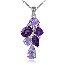 Load image into Gallery viewer, GemStar USA Sterling Silver African Amethyst and White Topaz Tonal Cluster Necklace