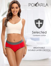 Load image into Gallery viewer, POKARLA Women's Cotton Stretch Underwear Ladies Mid-high Waisted Briefs Panties 5-Pack(Small)