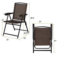 Load image into Gallery viewer, Giantex Set of 4 Patio Folding Chairs, Adjustable Sling Back Chairs with Armrest, Patio Dining Chairs Portable for Camping Garden Pool Beach, Deck Lounge Chairs (Brown)