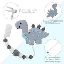 Load image into Gallery viewer, Slotic Baby Teething Toys, Dinosaur Teether Pain Relief Toy with Pacifier Clip Holder Set for Newborn Babies, Freezer Safe Neutral Shower Gift, Soft & Textured Stocking Stuffers for Boy and Girl