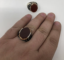 Load image into Gallery viewer, KAR New 925K Sterling Silver Red Agate (Aqeeq) Stone Men's Ring w/Zircon Stone K61U (8.75)