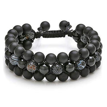Load image into Gallery viewer, Top Plaza Mens Lava Rock Stone Essential Oil Diffuser Bracelet Chakra Yoga Healing Crystal Bracelet Natural Gemstone Beads Anxiety Bracelets Braided - Matte Black Agate + Dragon Stone