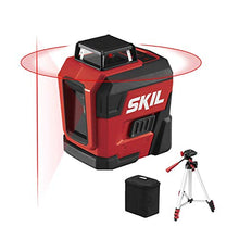 Load image into Gallery viewer, SKIL 65ft. 360° Red Self-Leveling Cross Line Laser Level with Horizontal and Vertical Lines Rechargeable Lithium Battery with USB Charging Port, Compact Tripod & Carry Bag Included - LL932201