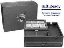 Load image into Gallery viewer, HOUNDSBAY Commander Dresser Valet Watch Box Case & Mens Jewelry Box Organizer with Smartphone Charging Station (Black/Gray)